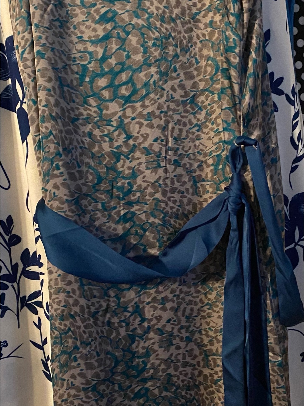 Naked Zebra Teal and Taupe Animal Print Wrap Midi Dress